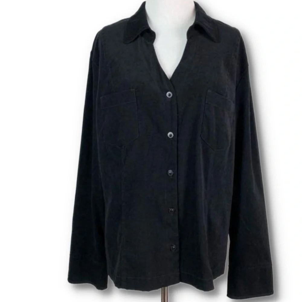 Vtg Studio Ease womens light blazer size 16 Black faux suede button down 90s